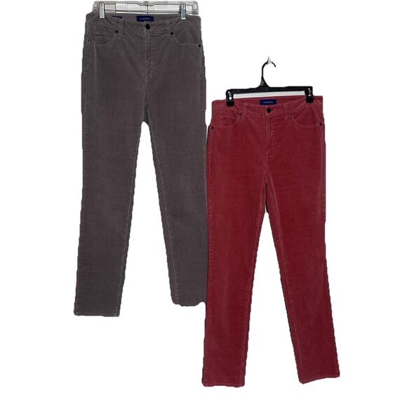 Talbots High-Waist Straight Leg Corduroy Pants Bundle Sz 4 Stretch Gray & Pink - Picture 1 of 16